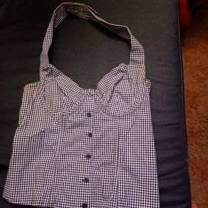 BLACK AND WHITE CHECKERED HALTER BRA TOP